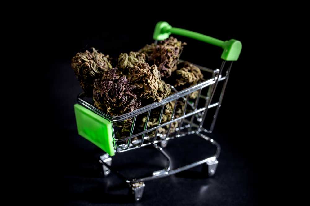 cannabis bud in shopping cart