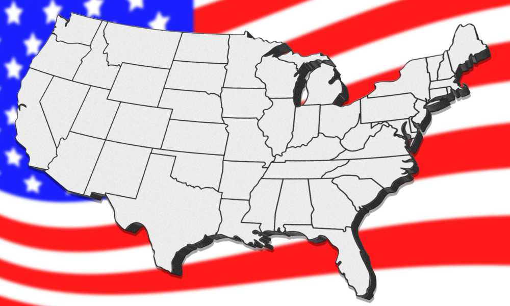 graphic map of united states against us flag