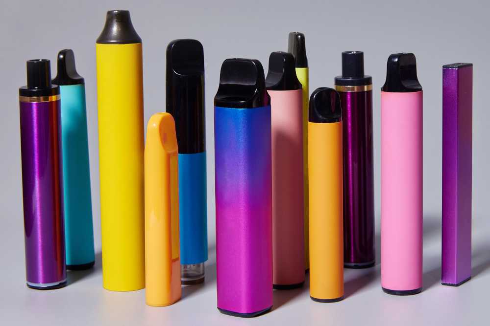 various colorful disposable vapes