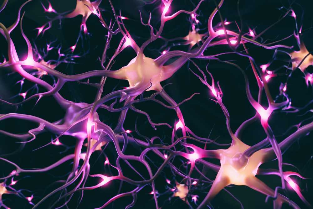 neuron system glowing purple