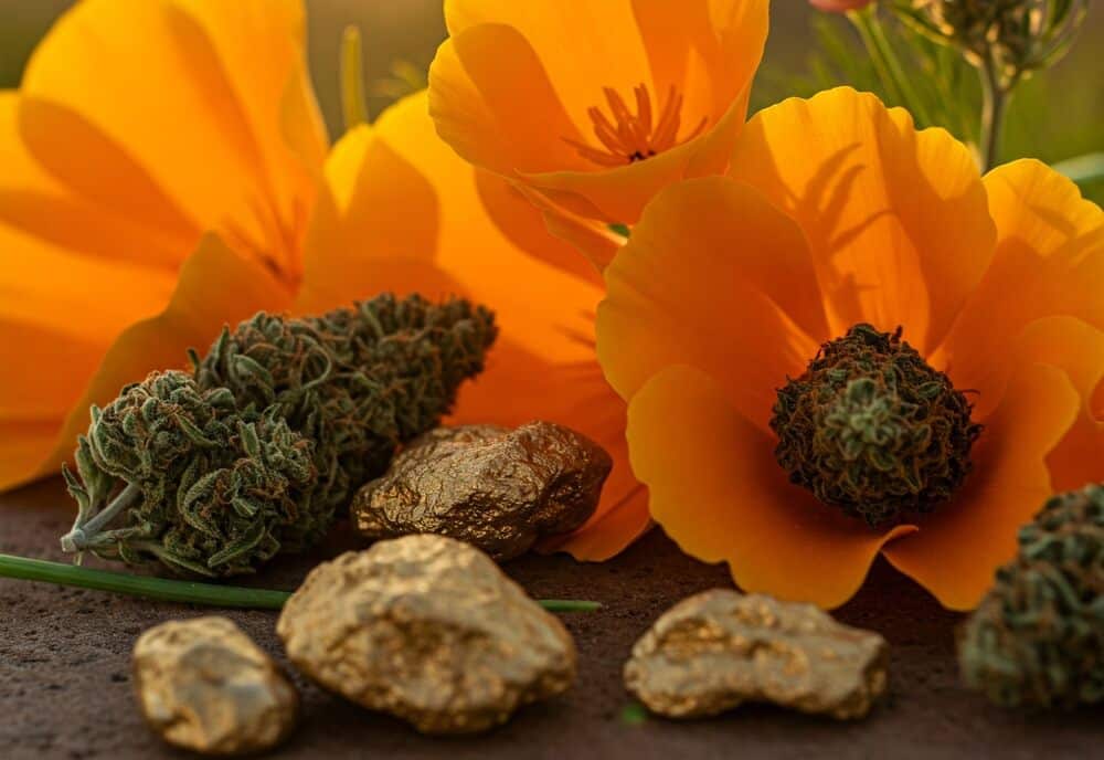 california poppy cannabis gold nuggets at sunset